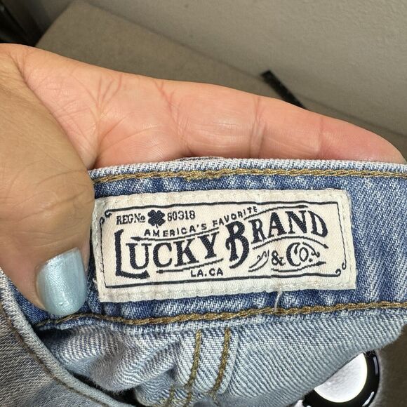 Lucky Brand Jean Shorts 8 Cut Off Denim Distressed Embroidered Lady Bugs VTG 90s - Picture 3 of 9